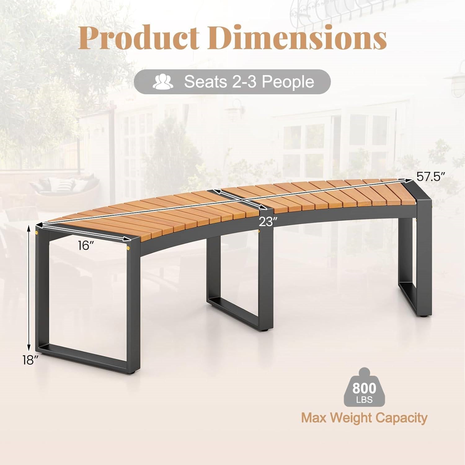 Set of 4 - Round Outdoor Metal Wood Backless Bench