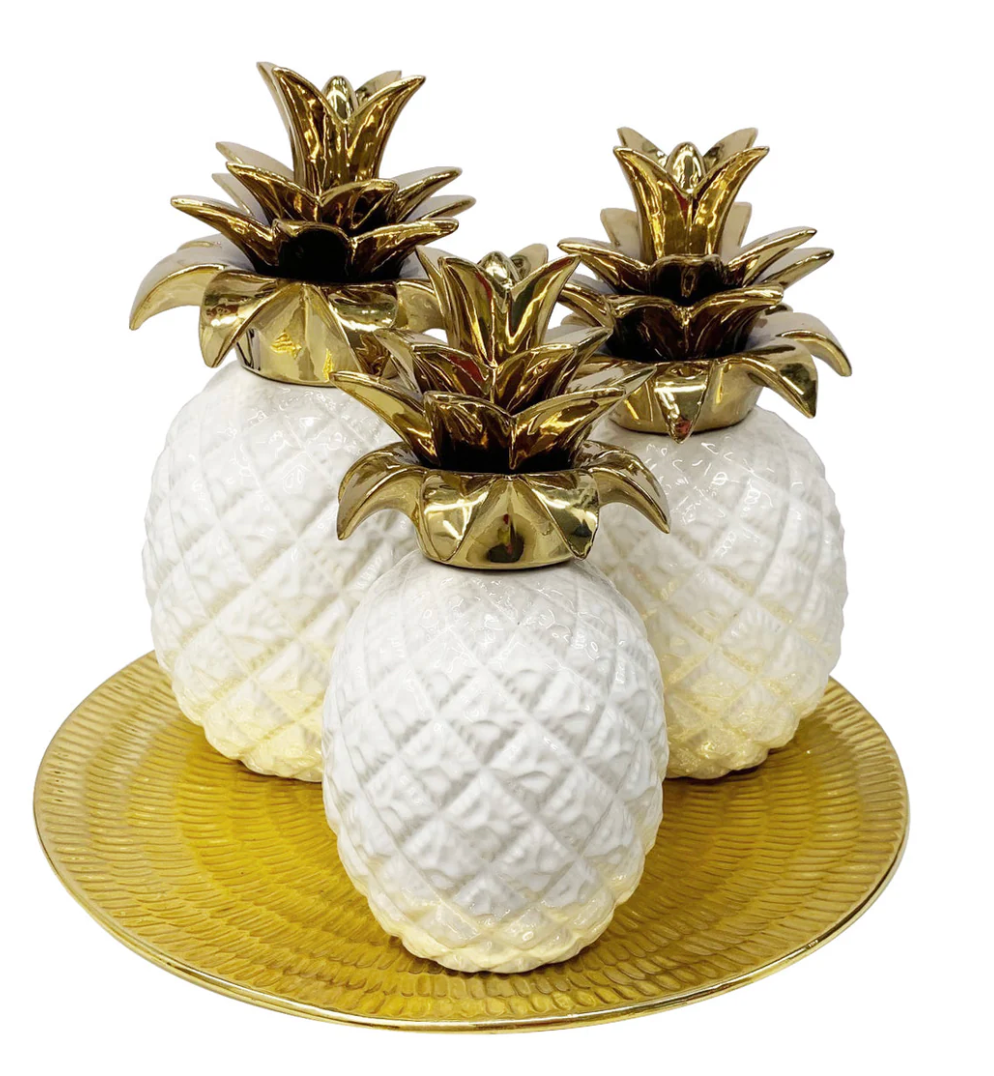 4pc Pineapples with Tray Decor