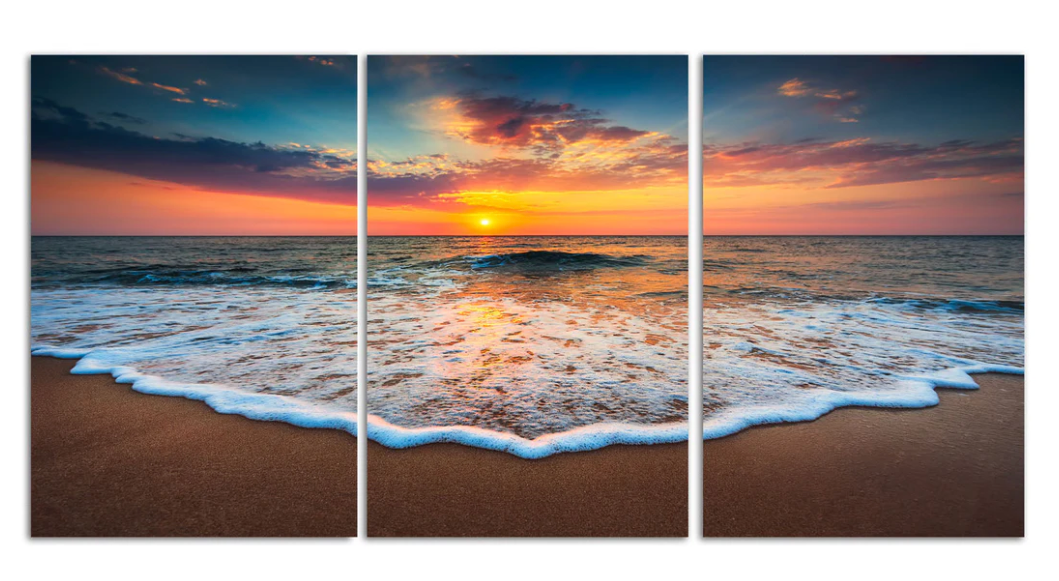 3pc Ocean Views Glass Wall Art