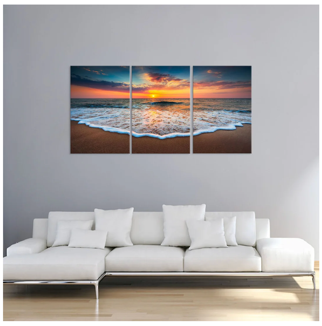 3pc Ocean Views Glass Wall Art