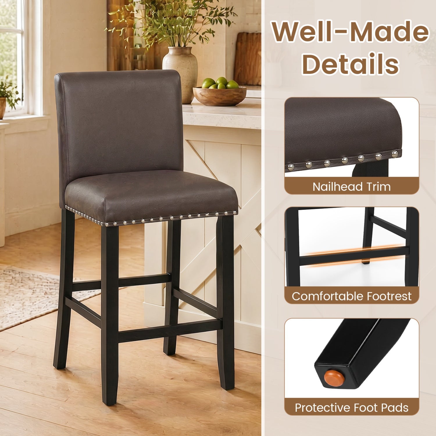 Bar Stools with Back Set of 2 - 25.5