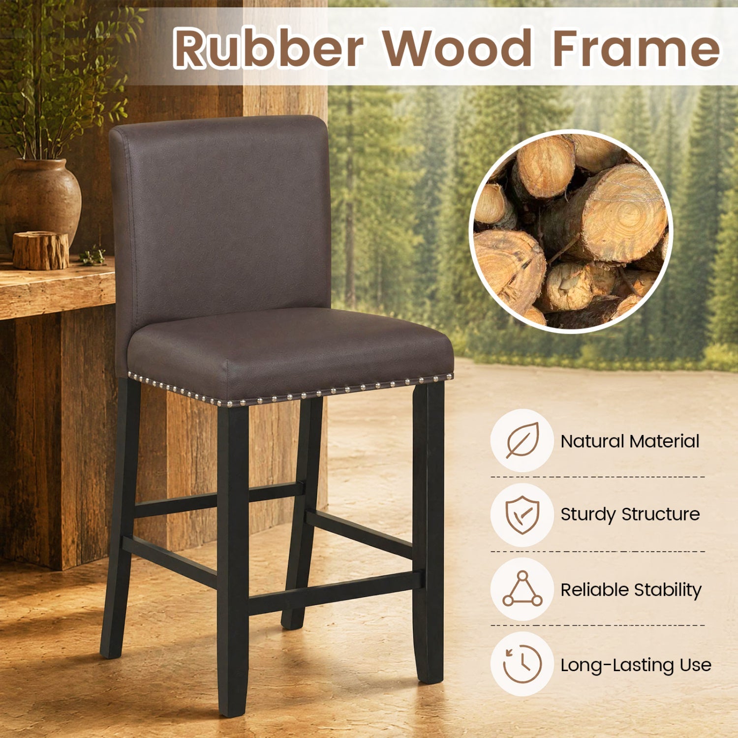Bar Stools with Back Set of 2 - 25.5