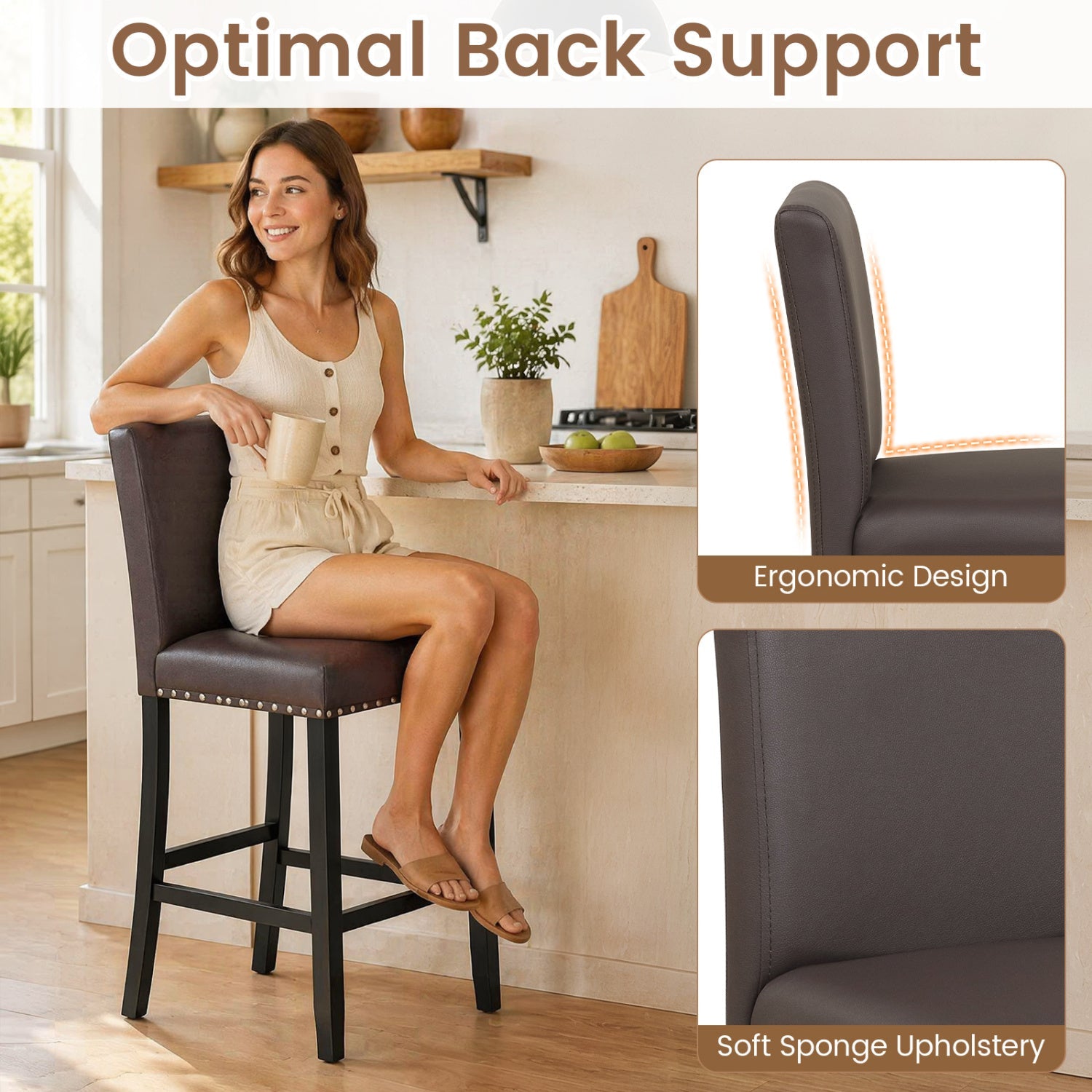 Bar Stools with Back Set of 2 - 25.5