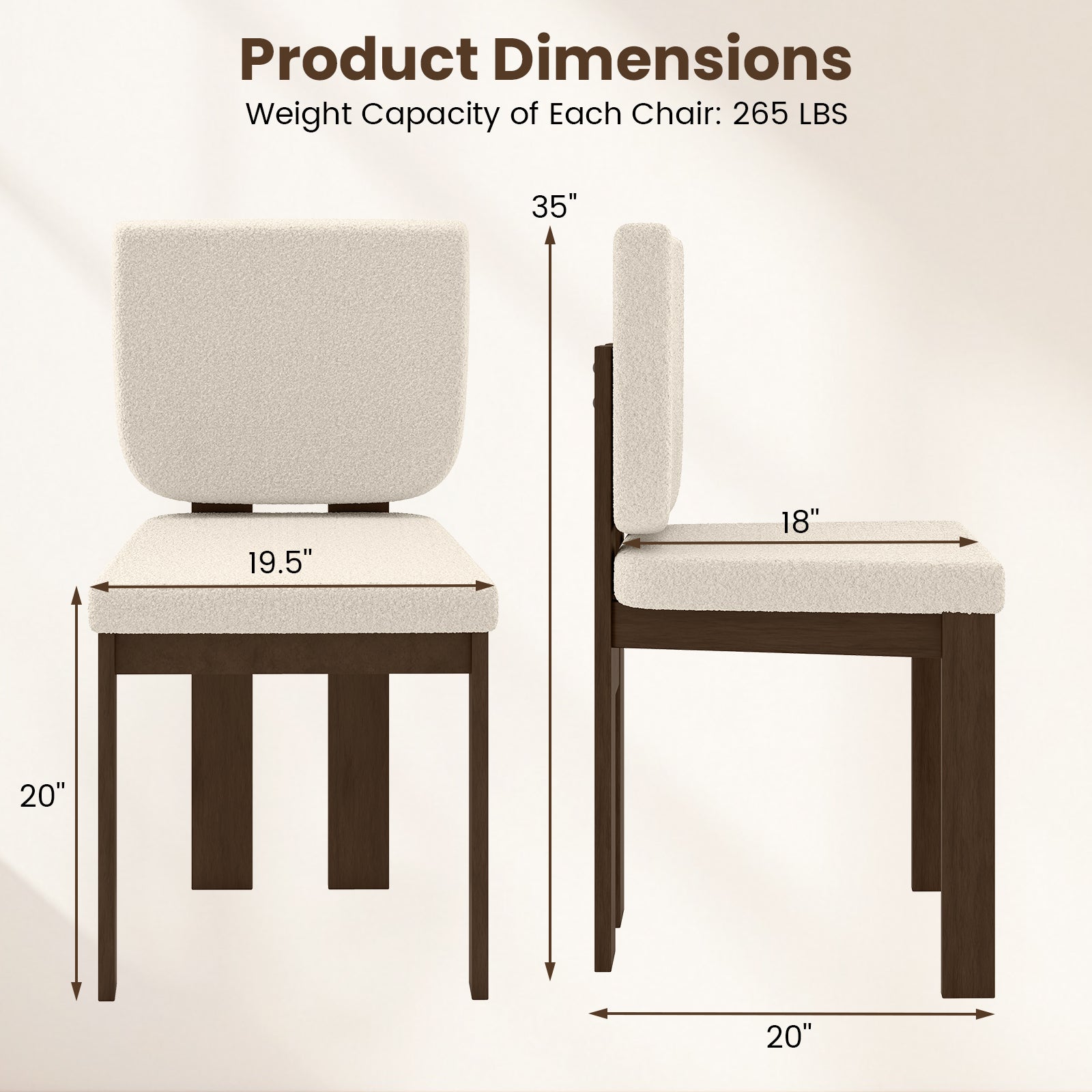 Wooden Dining Chair Set of 2 with Rubber Wood Leg