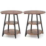 Industrial Side Tables Set of 2 with 3-Tier Shelves