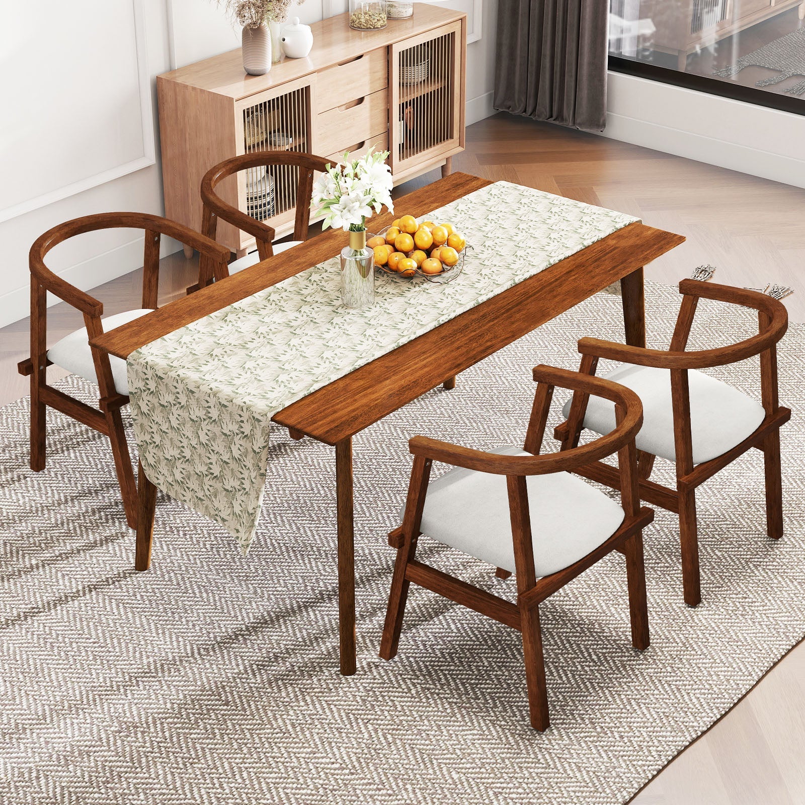Set of 2 Solid Wood Chairs with Wrap-around Armrest-Walnut