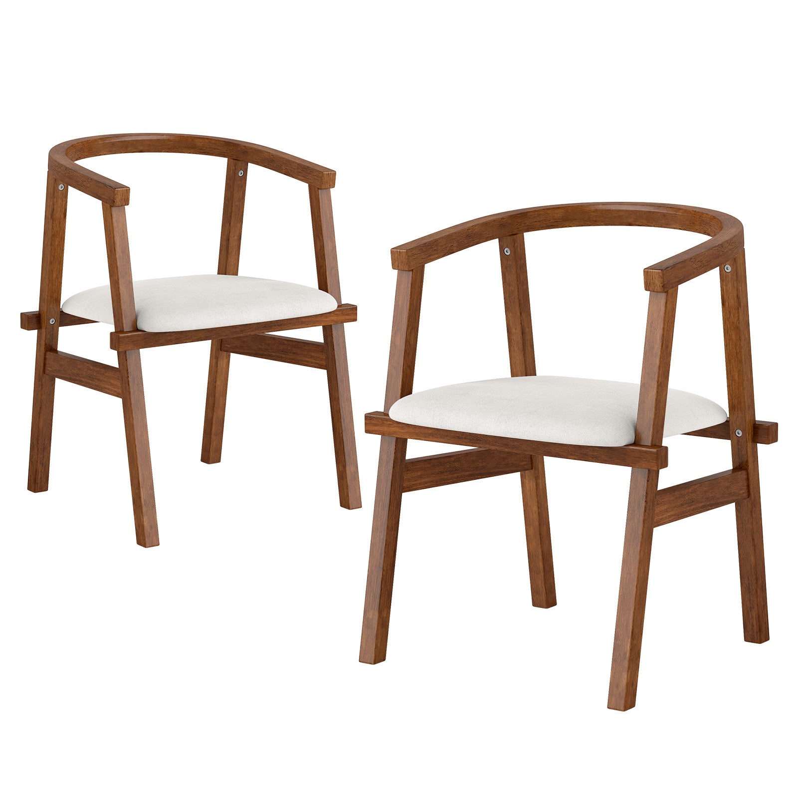 Set of 2 Solid Wood Chairs with Wrap-around Armrest-Walnut