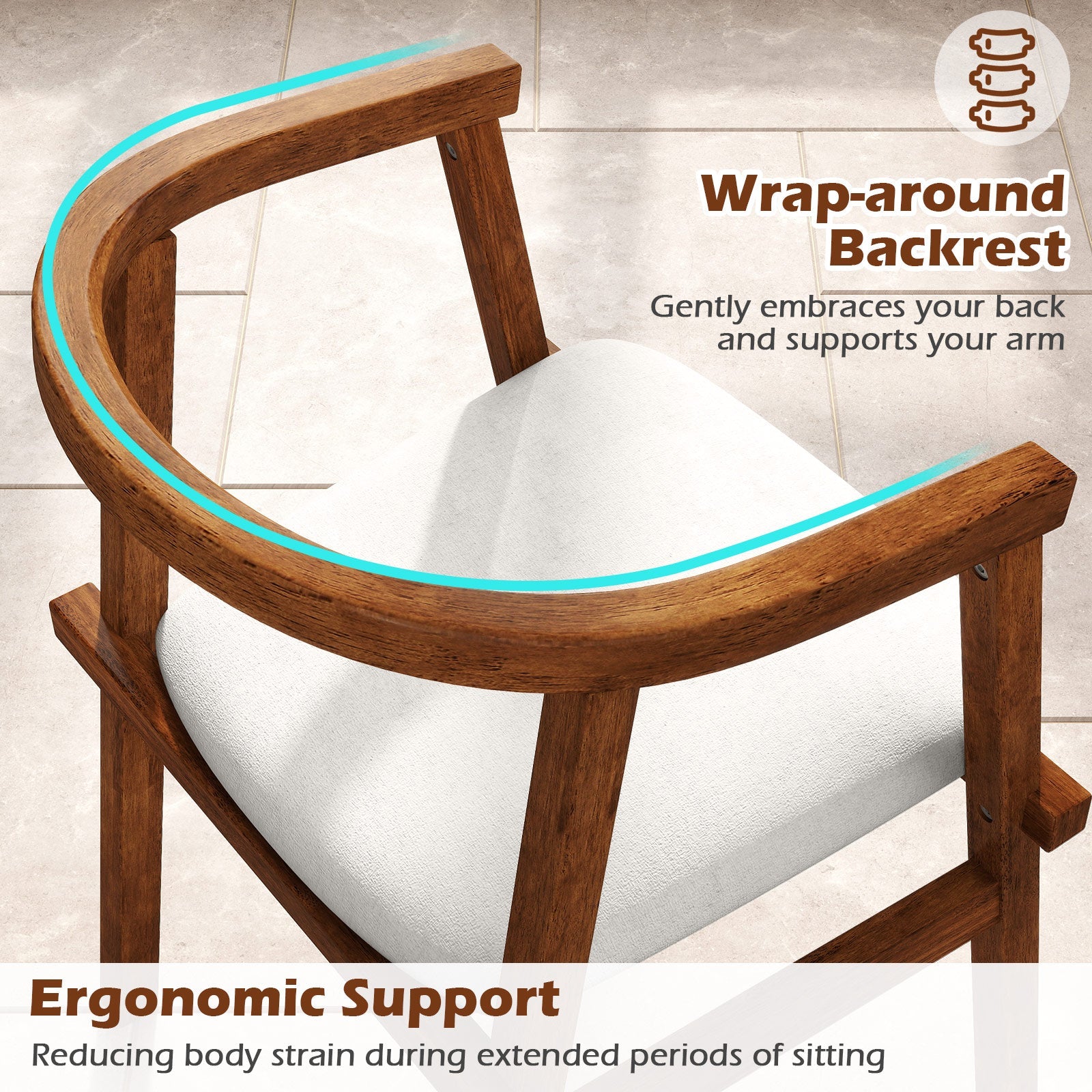 Set of 2 Solid Wood Chairs with Wrap-around Armrest-Walnut