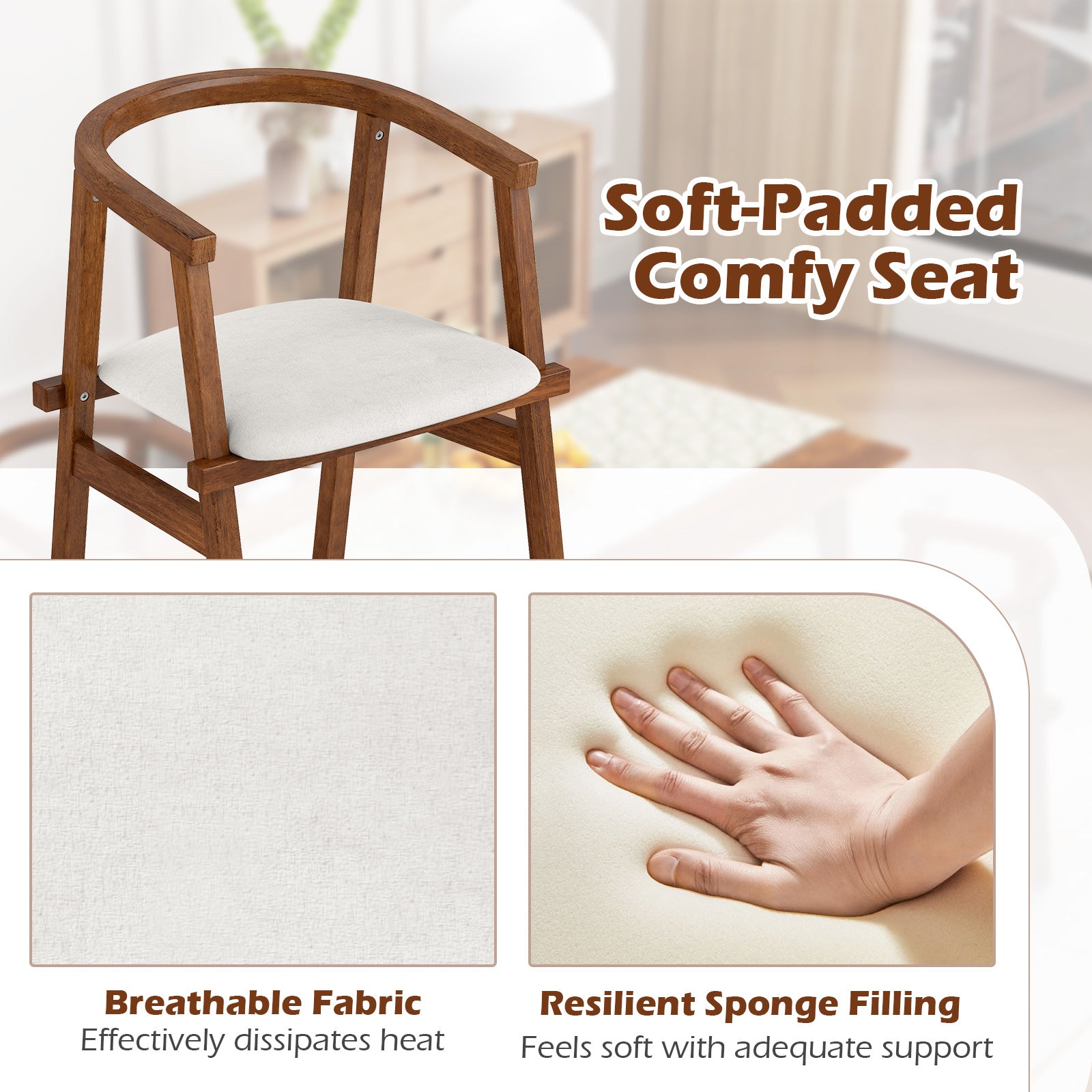 Set of 2 Solid Wood Chairs with Wrap-around Armrest-Walnut