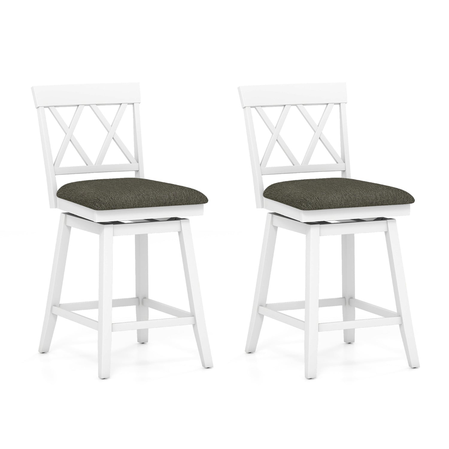Set of 2 Swivel Bar Stools Counter Height Barstools with Backrest Upholstered Seat Cushion