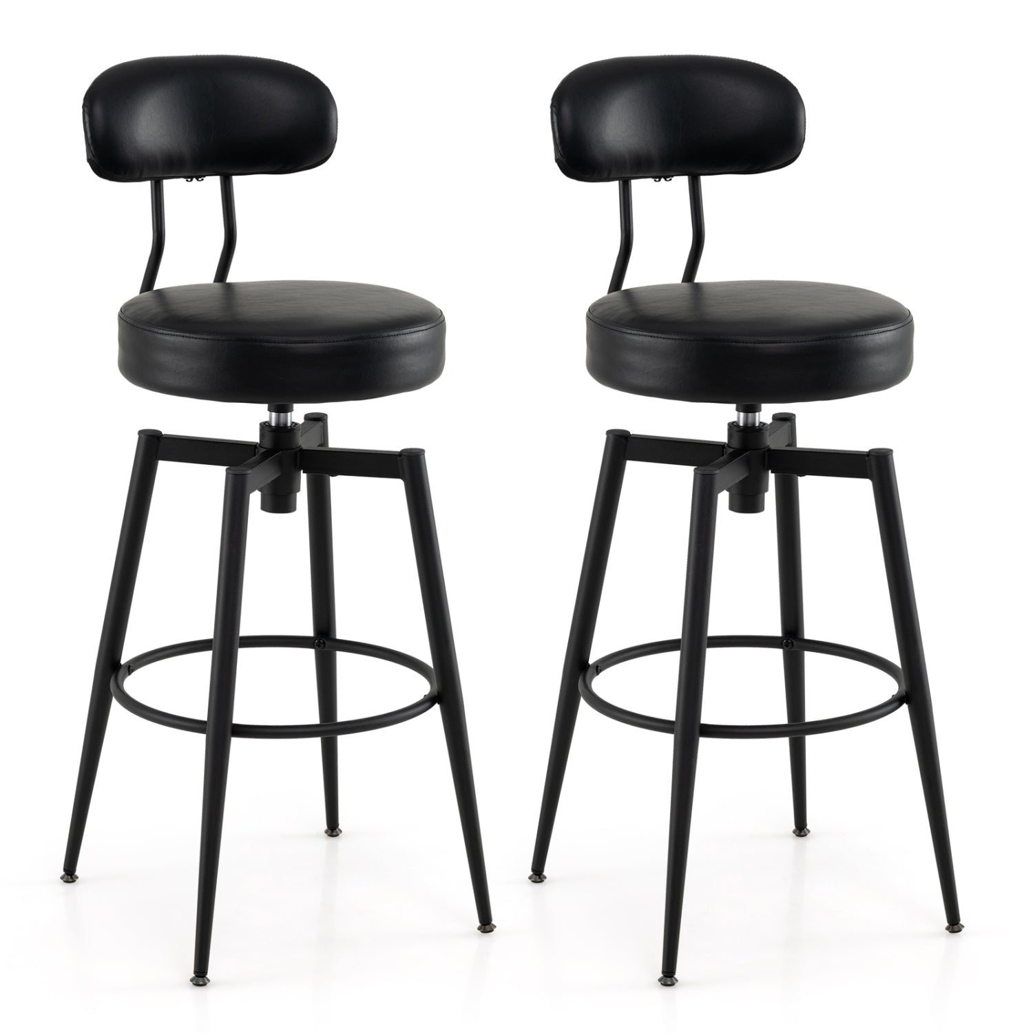Set of 2 Swivel Barstools Faux Leather with Upholstered Seat and Back