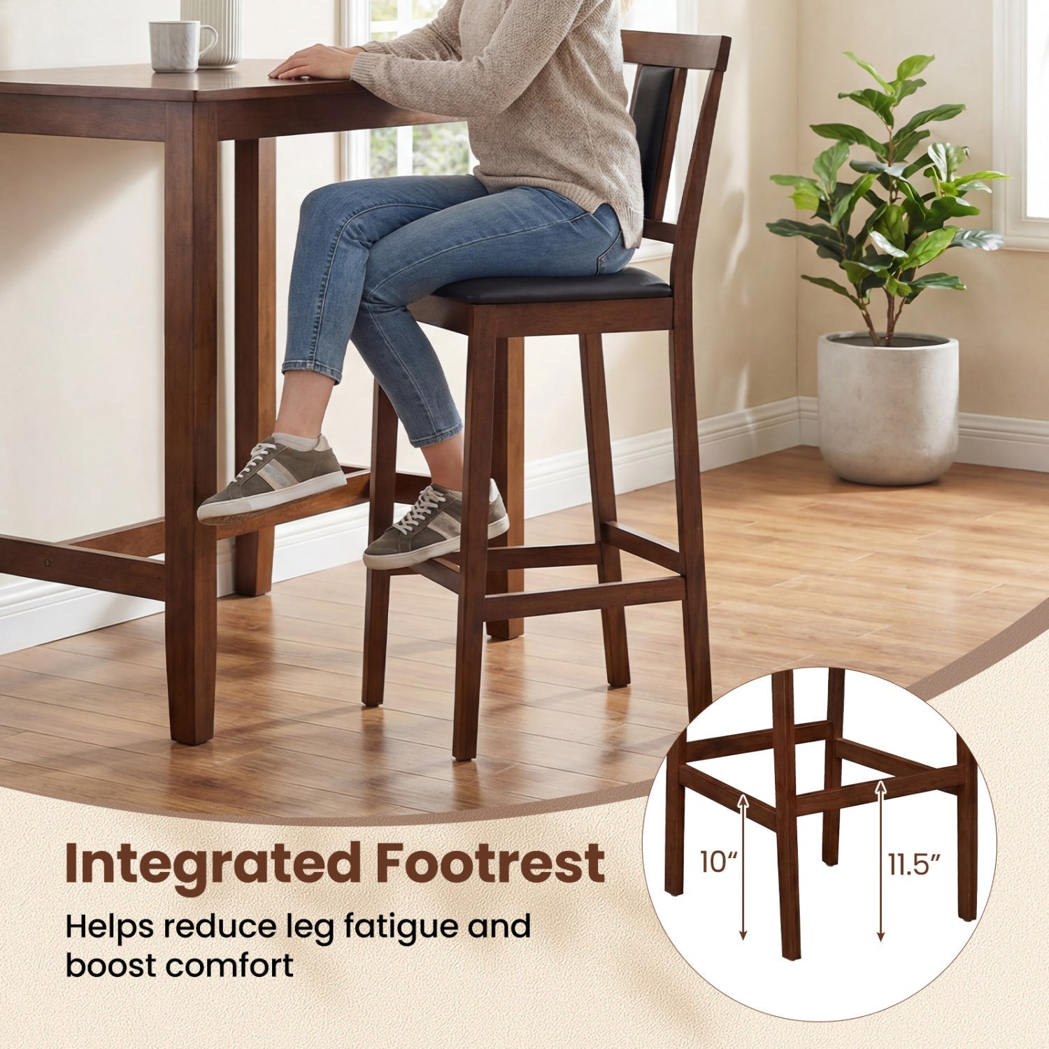 Set of 2 Upholstered Barstool 29.5 Inch Bar Height with Solid Rubber Wood Frame