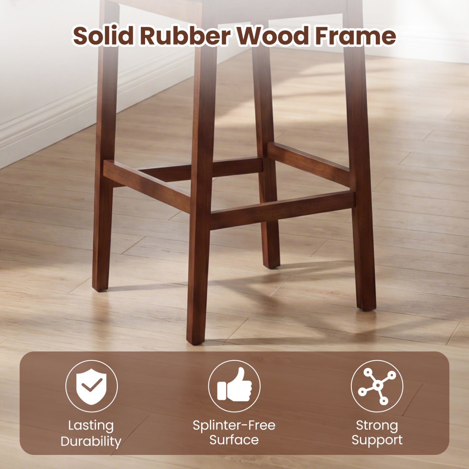 Set of 2 Upholstered Barstool 29.5 Inch Bar Height with Solid Rubber Wood Frame