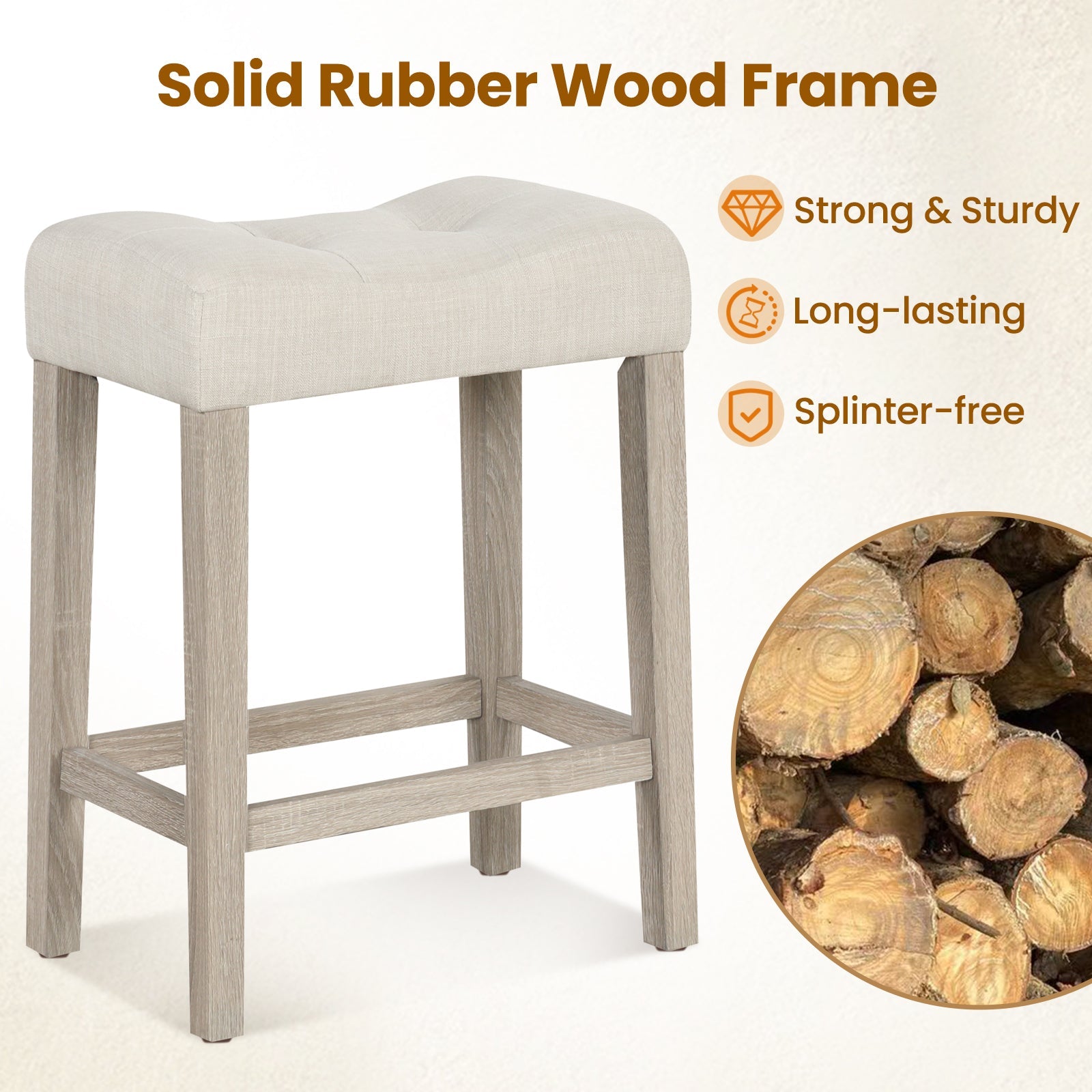 Set of 2 Upholstered Counter Height Bar Stool with Curved Saddle-Seat