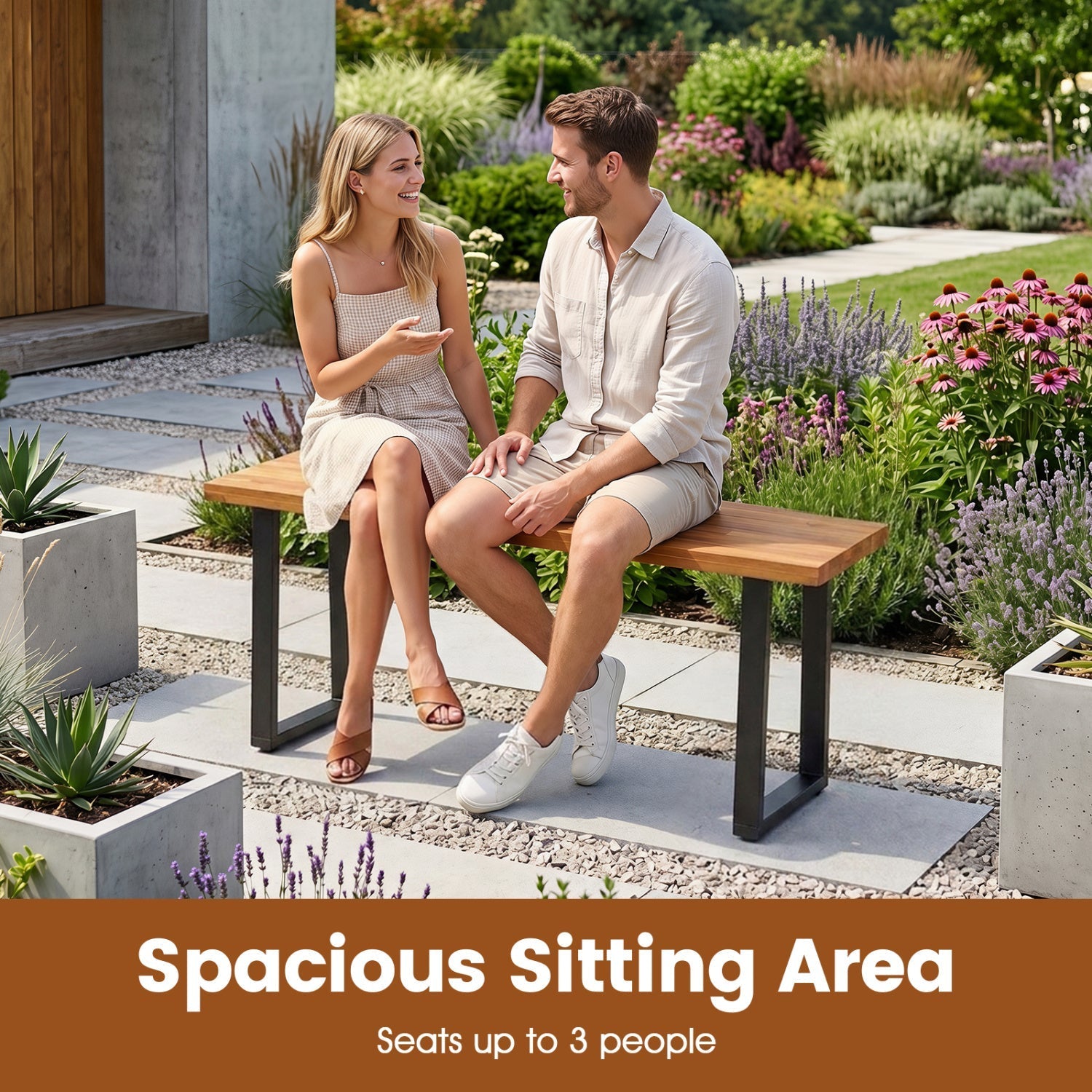 Acacia Wood Patio Bench Set of 2, 47.5