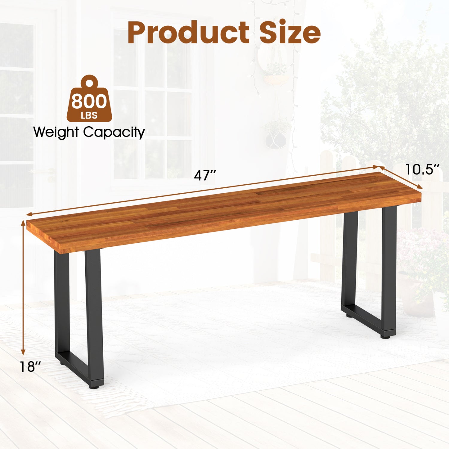 Acacia Wood Patio Bench Set of 2, 47.5