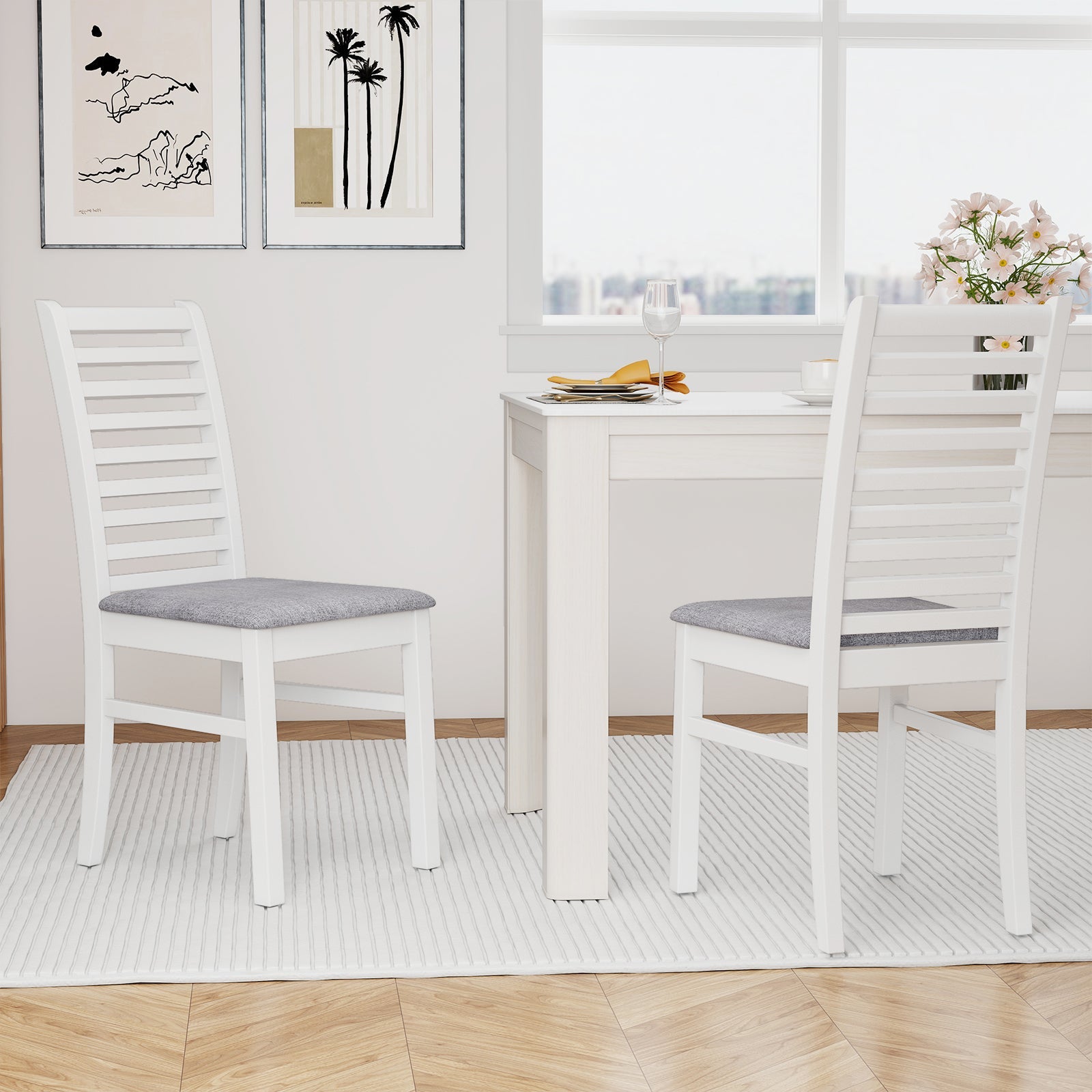 Set of 2 Wooden Dining Chair with Rubber Wood Legs