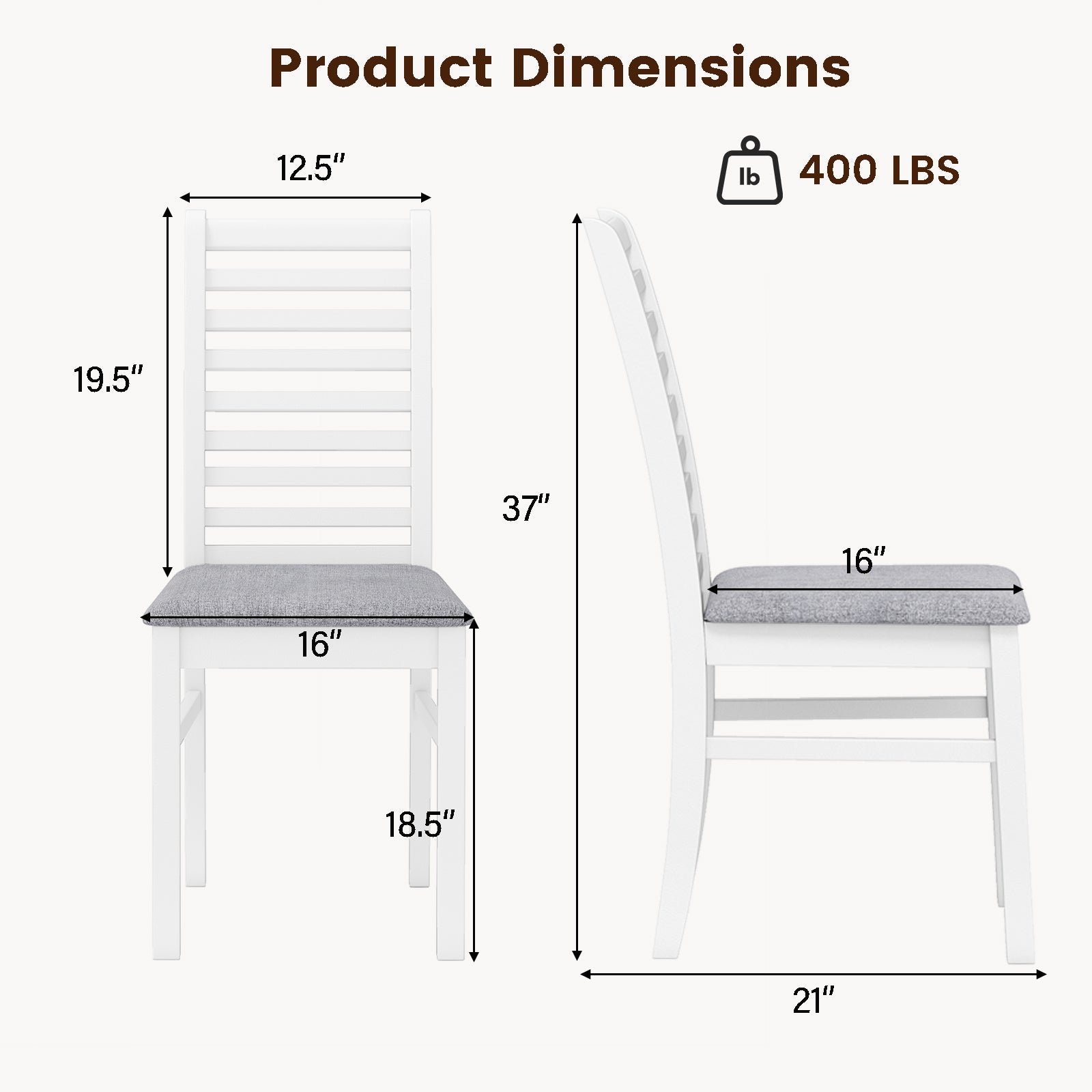 Set of 2 Wooden Dining Chair with Rubber Wood Legs
