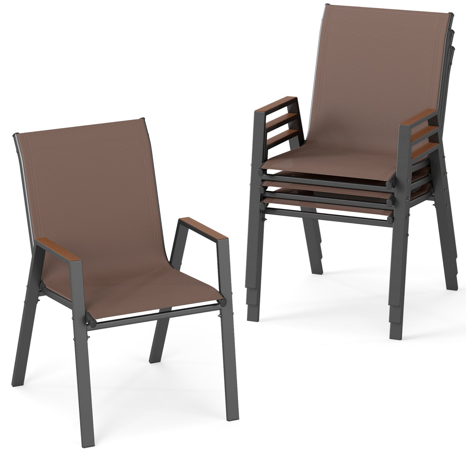 Set of 4 - Stackable Patio Dining Chairs with High Backs