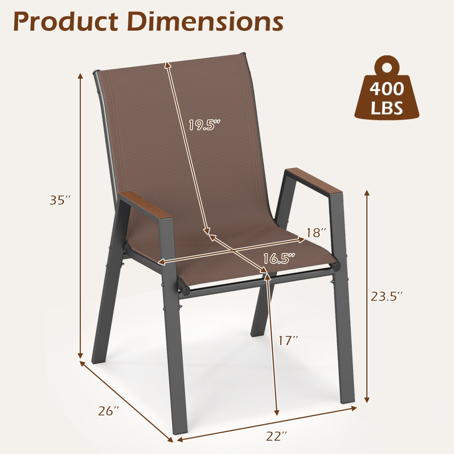 Set of 4 - Stackable Patio Dining Chairs with High Backs