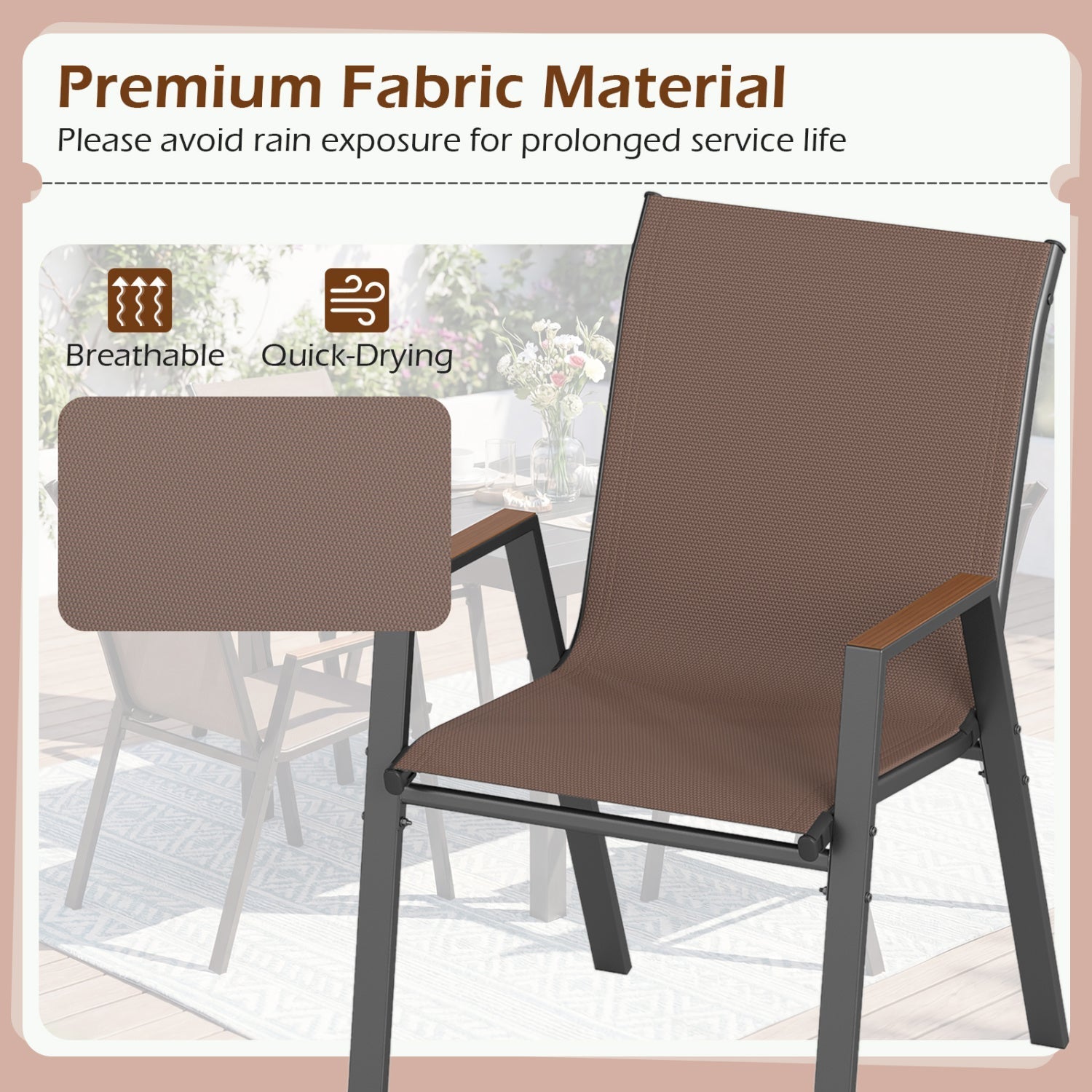 Set of 4 - Stackable Patio Dining Chairs with High Backs