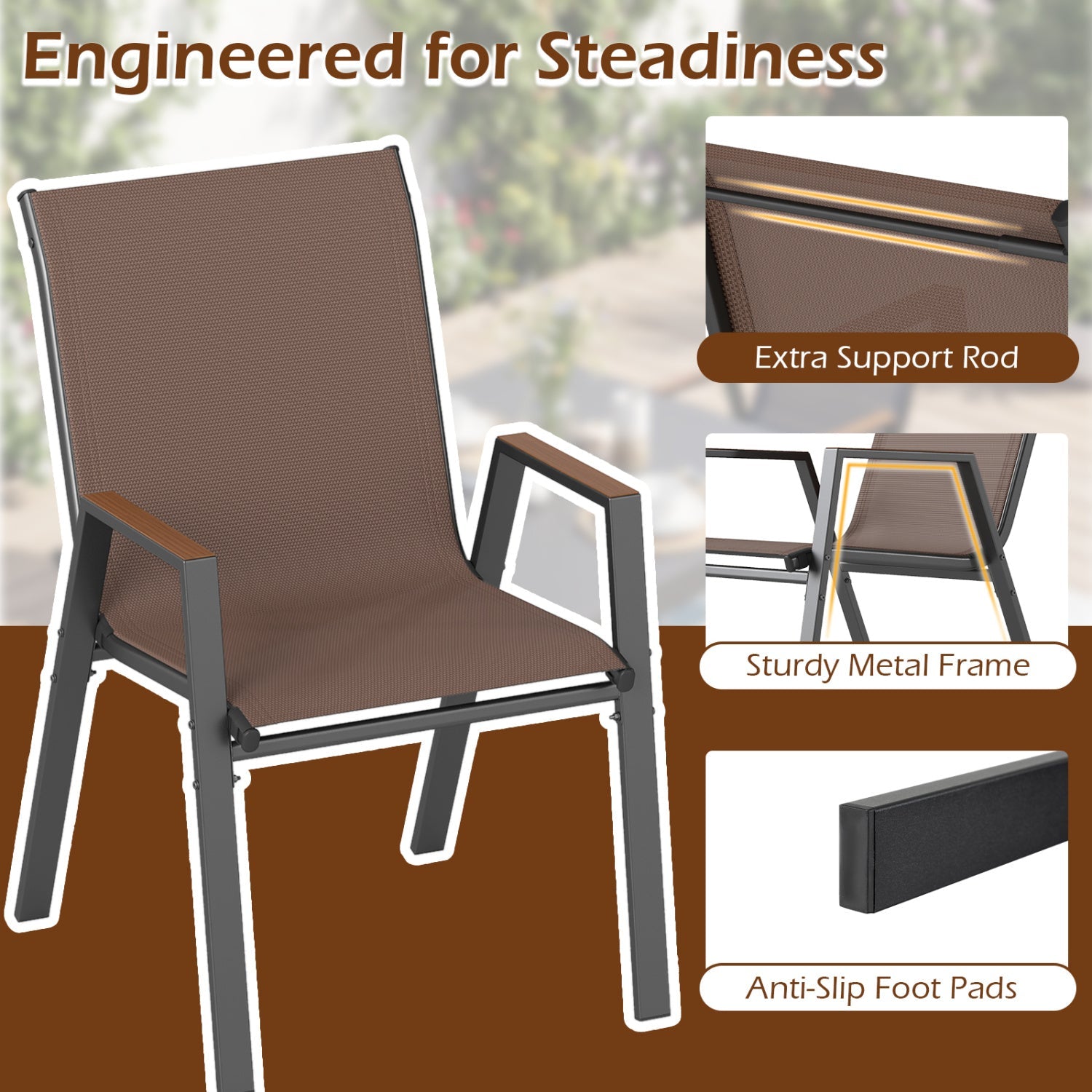Set of 4 - Stackable Patio Dining Chairs with High Backs