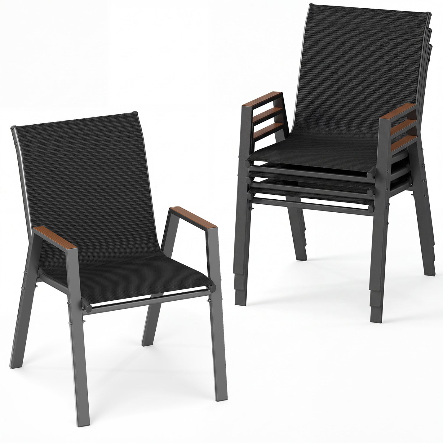 Set of 4 - Stackable Patio Dining Chairs with High Backs