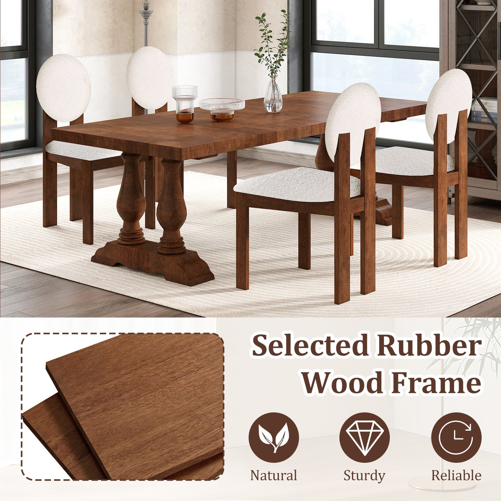 Sherpa Dining Chairs Set of 2 with Rubber Wood Legs