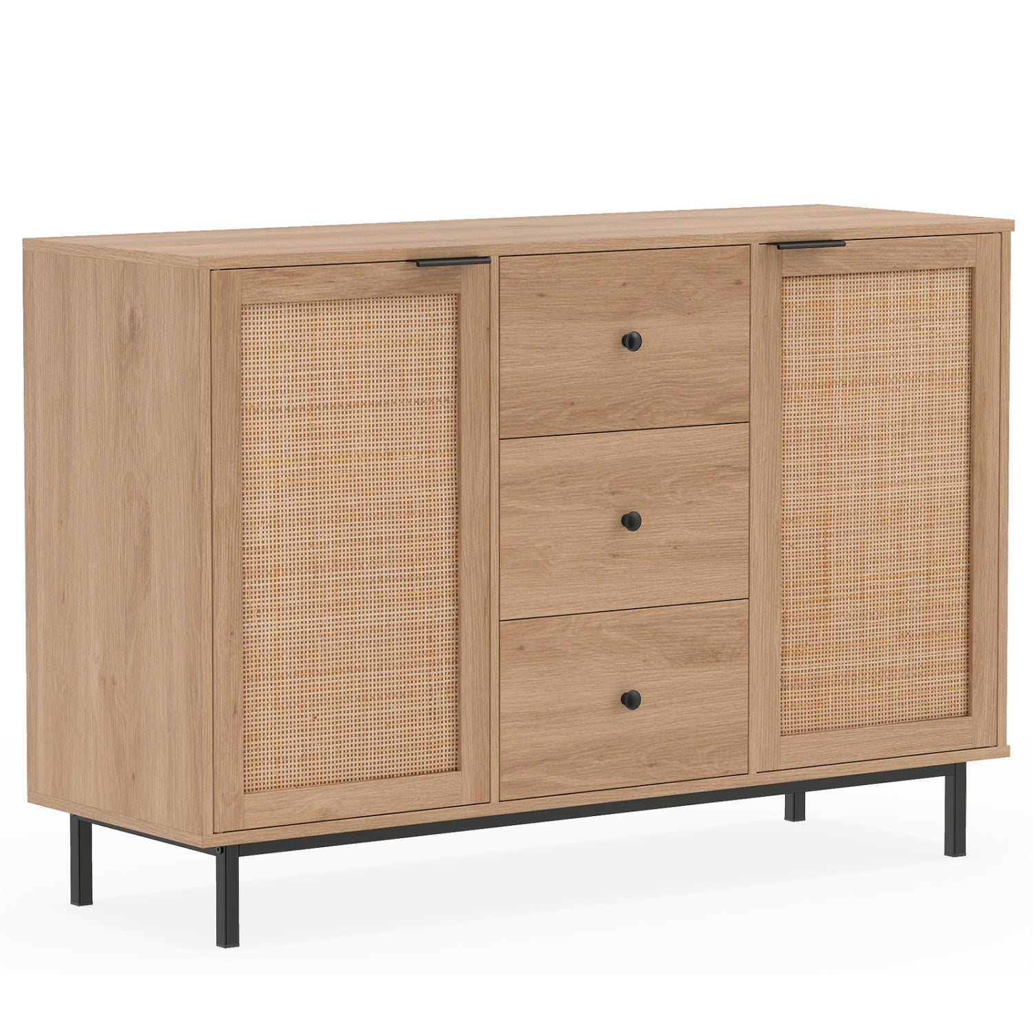 Sideboard Buffet Cabinet with Rattan Doors and 3 Drawers