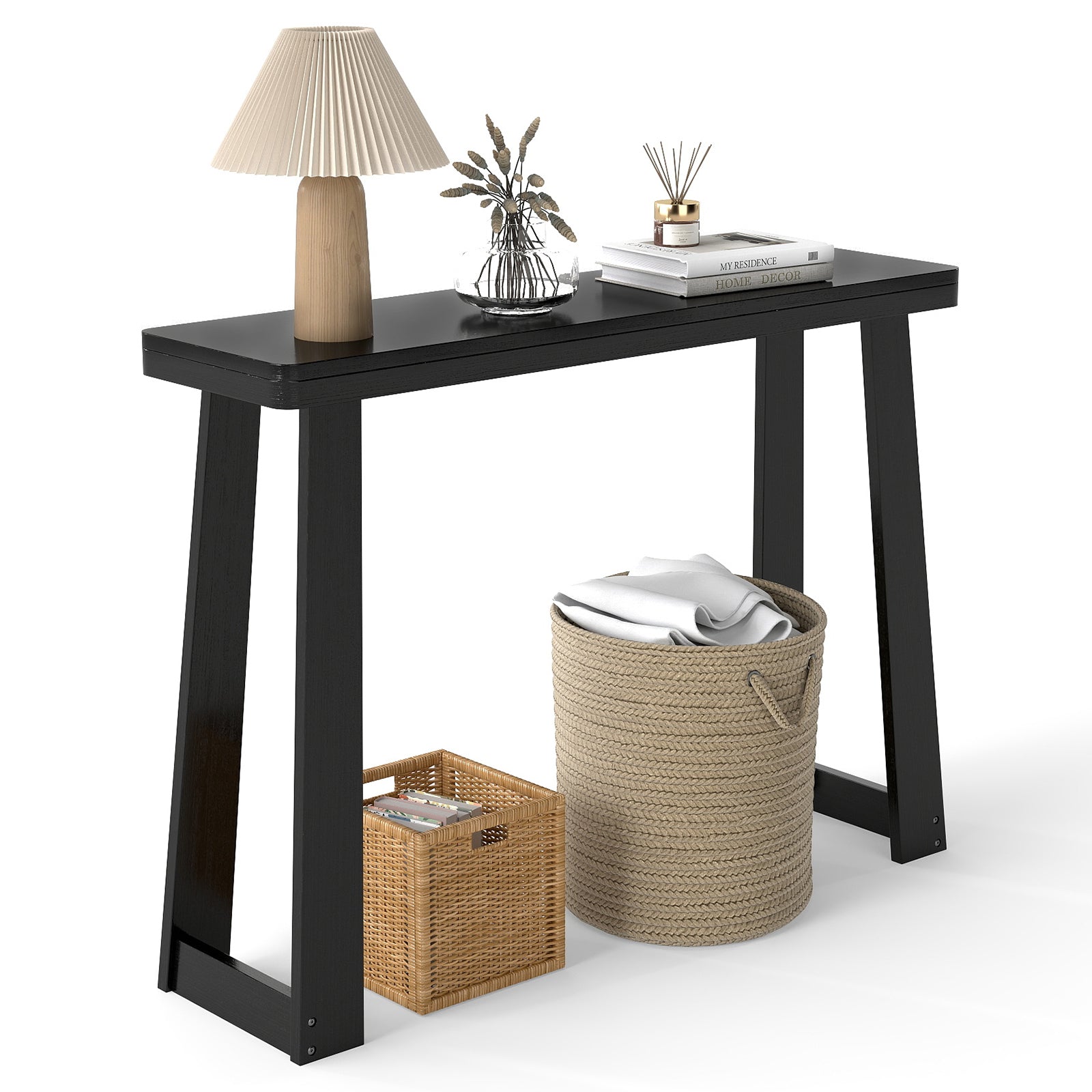 Solid Rubber Wood Console Table 43inch with Thick Tabletop