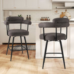 Swivel Bar Stool Set of 2 Counter Height Chairs with Curved Back