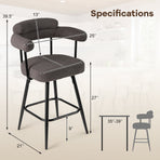 Swivel Bar Stool Set of 2 Counter Height Chairs with Curved Back