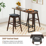 Swivel Bar Stools Set of 2 with Padded Contoured Seat and Footrest-Black & Brown