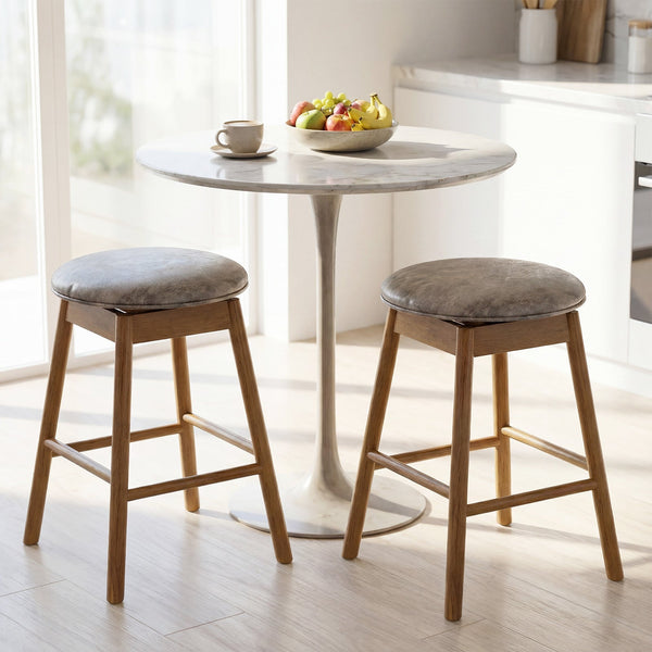 Set of 2 - Swivel Counter Height Barstools with Solid Wood Legs and Footrests