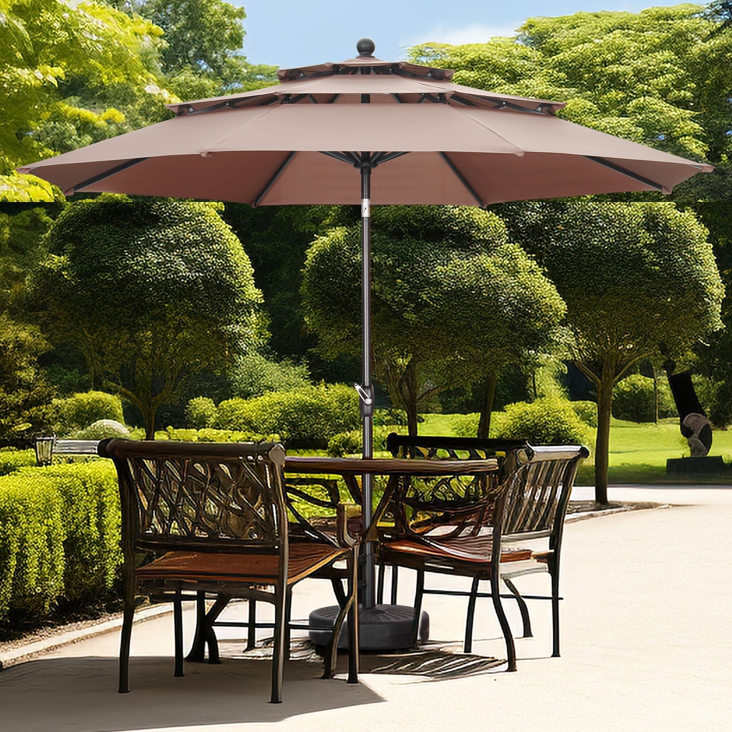 Ainfox 10FT 3 tier vented Outdoor Table Umbrella with Round Umbrella Base For Beach Market Backyard