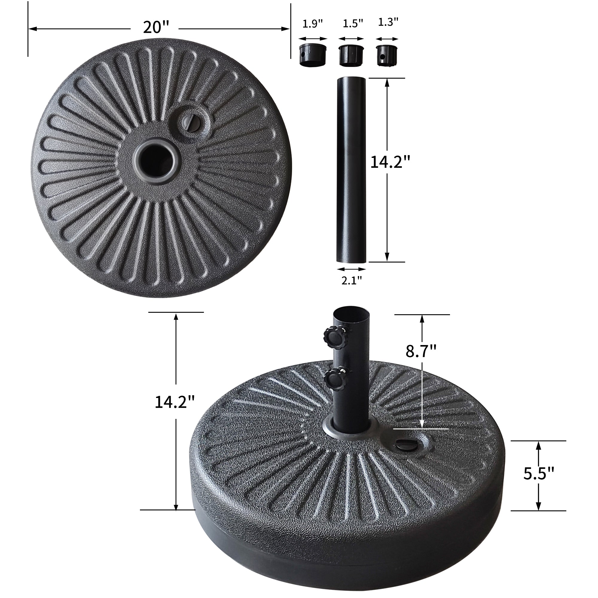 Ainfox 10FT 3 tier vented Outdoor Table Umbrella with Round Umbrella Base For Beach Market Backyard