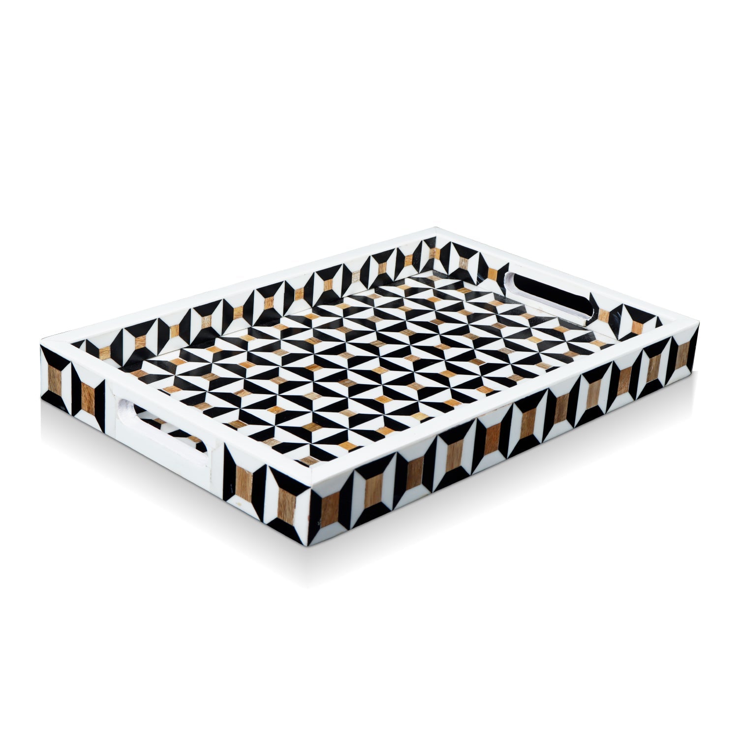 Discovery Cypher Decorative Tray 17x11 & 12x12  Black Ivory Ottoman