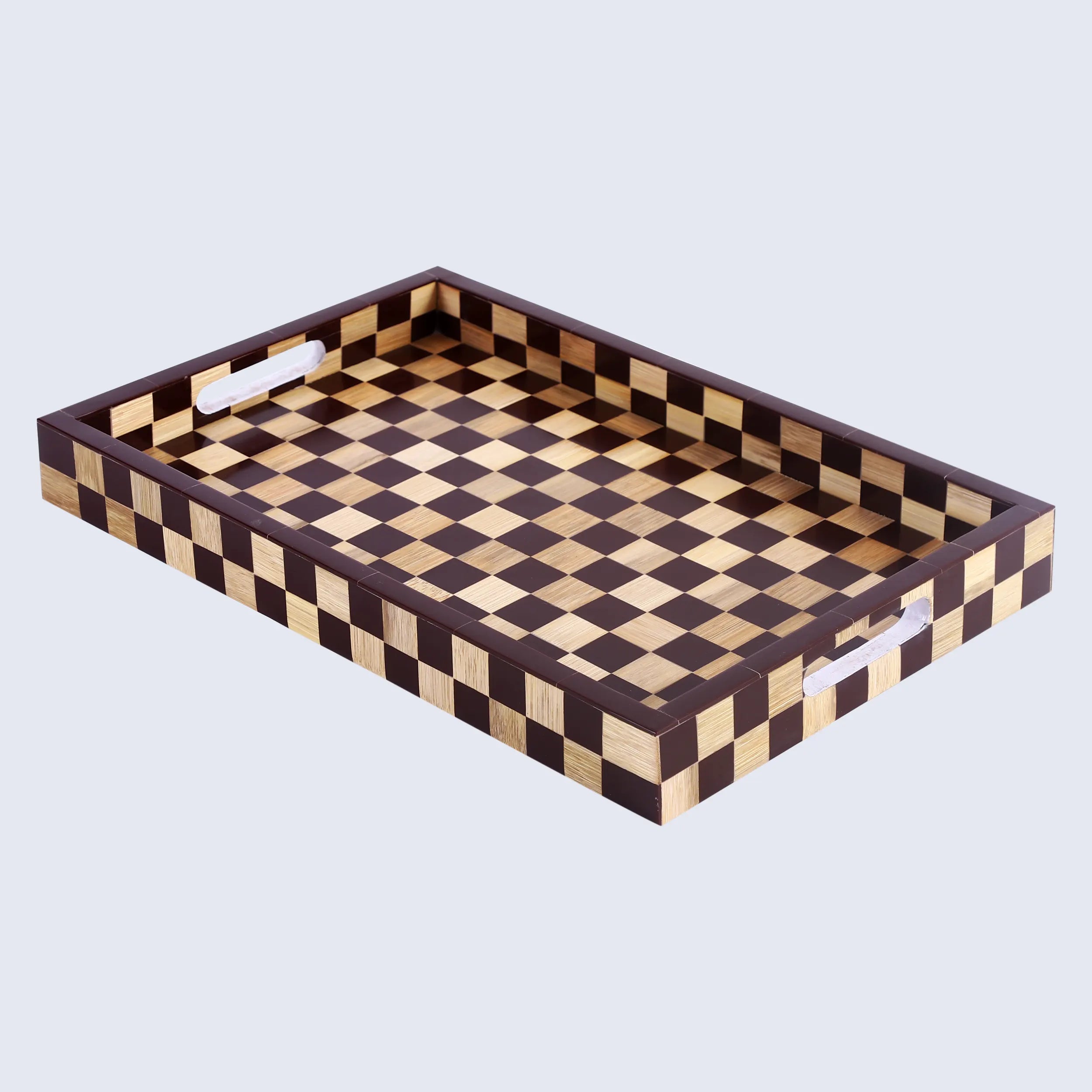 Brown Checkered Decorative Tray Coffee Table Ottoman 17