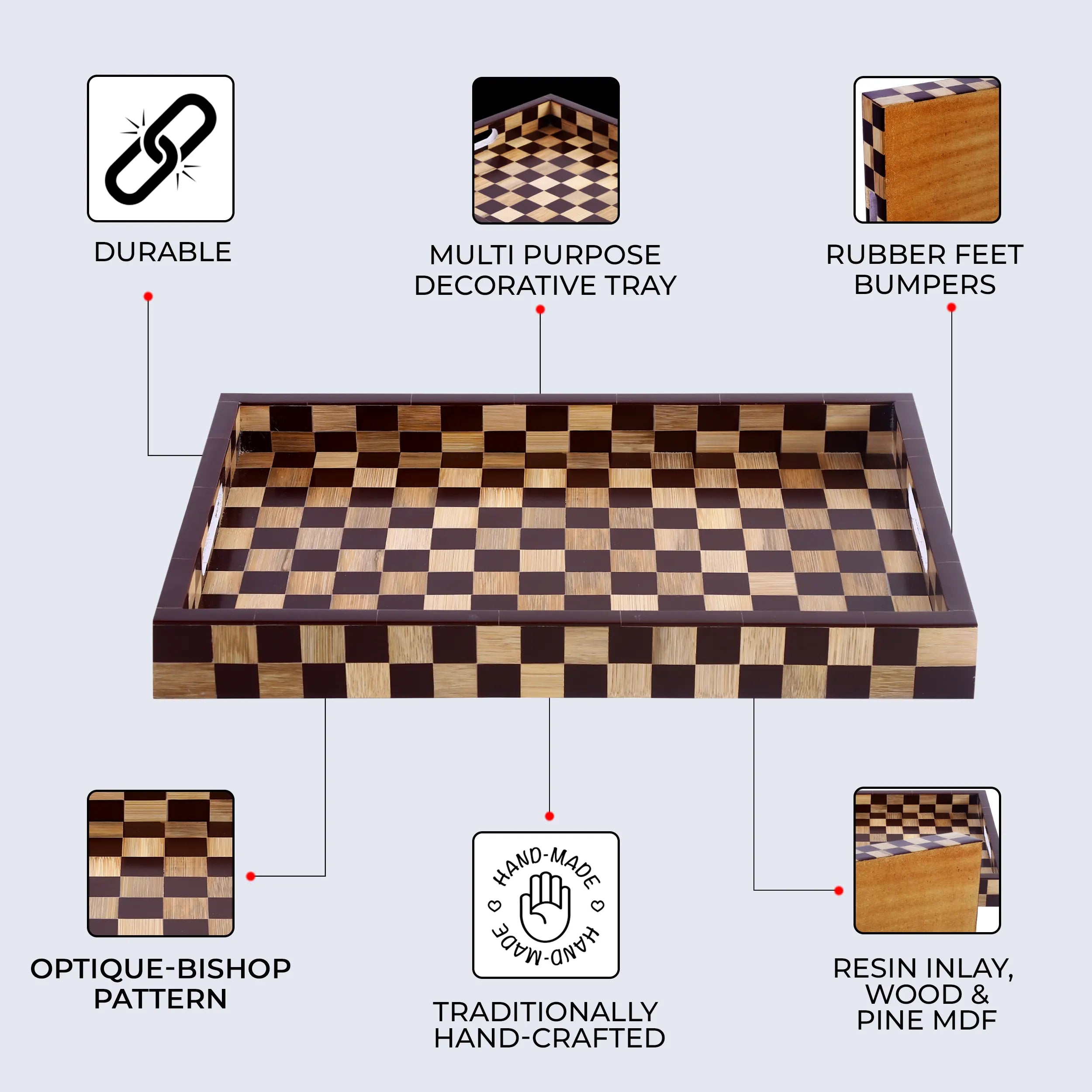 Brown Checkered Decorative Tray Coffee Table Ottoman 17