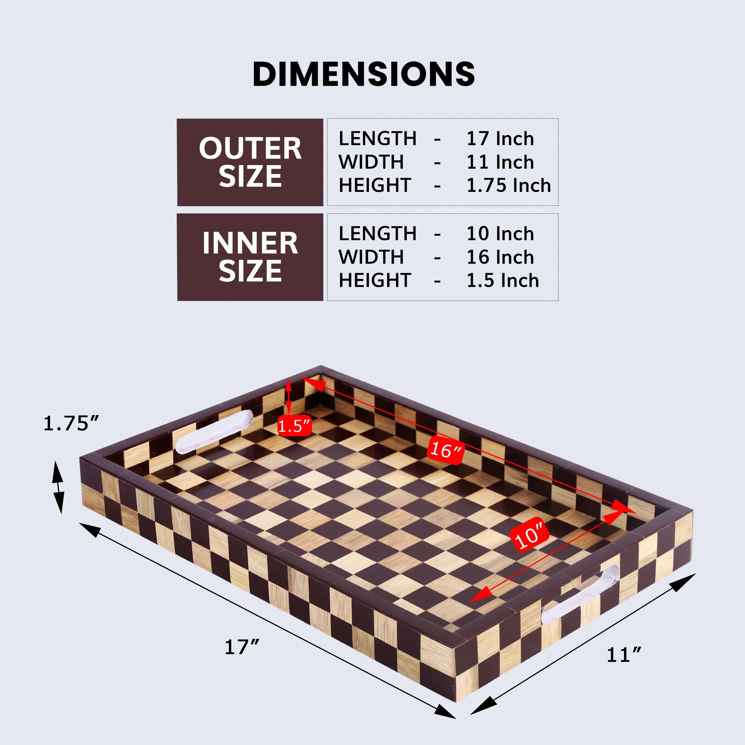 Brown Checkered Decorative Tray Coffee Table Ottoman 17