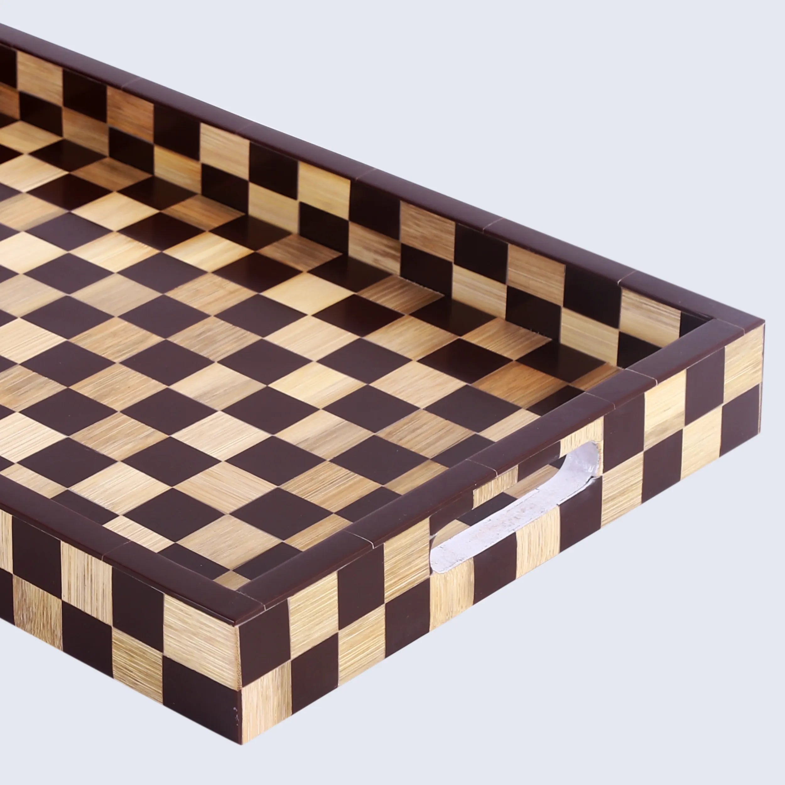 Brown Checkered Decorative Tray Coffee Table Ottoman 17