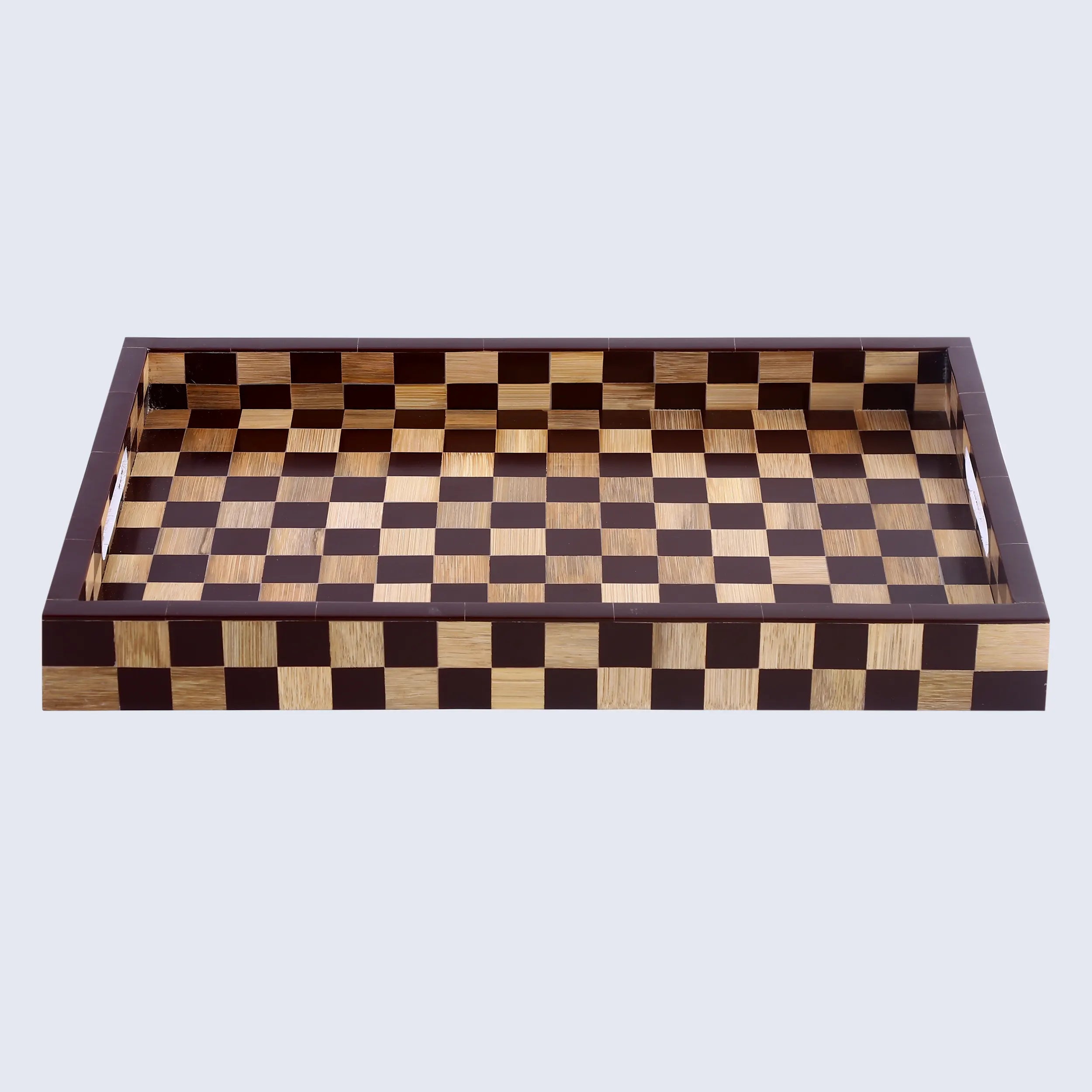 Brown Checkered Decorative Tray Coffee Table Ottoman 17