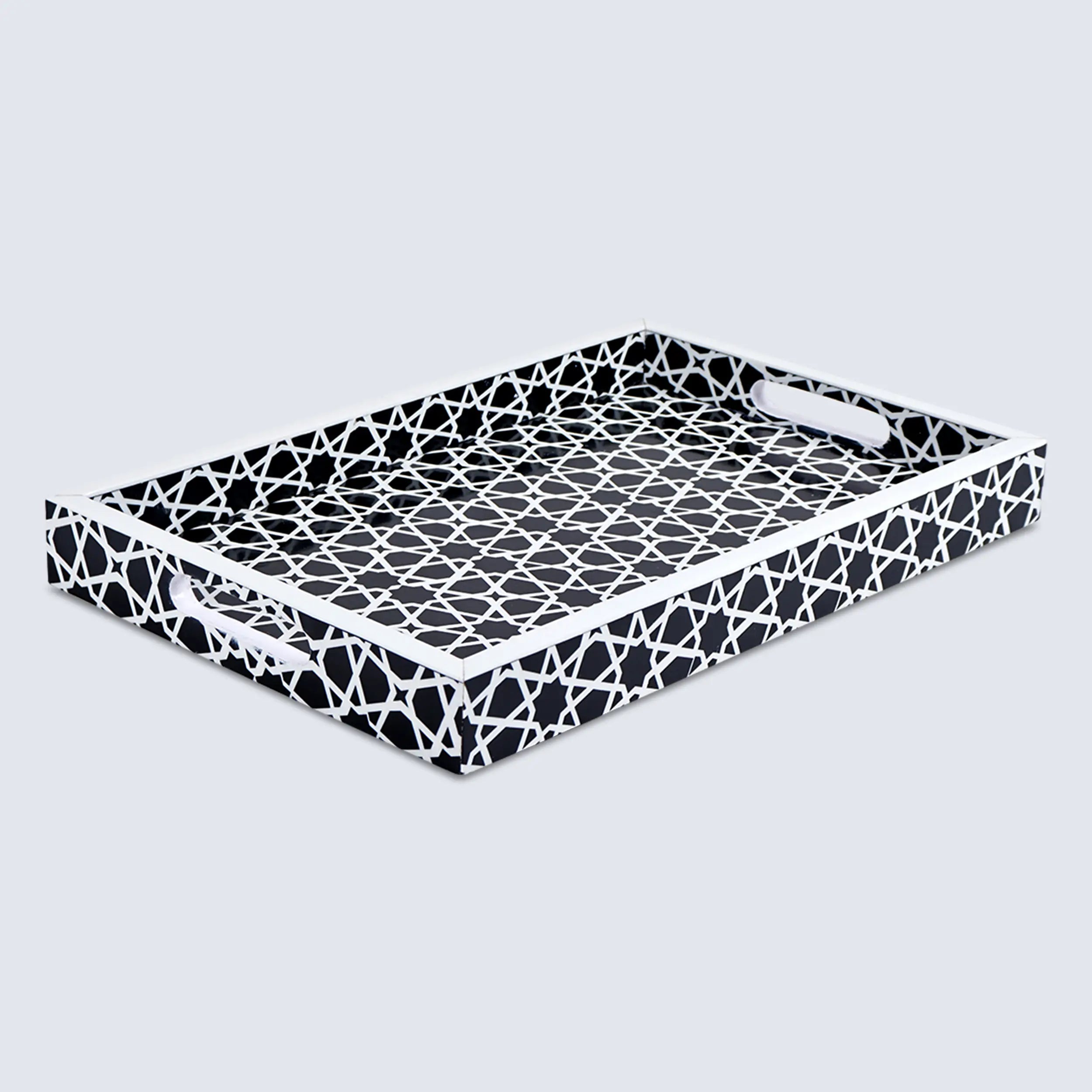 Decorative Tray Zellij Grande Black & White Resin Inlay, 11
