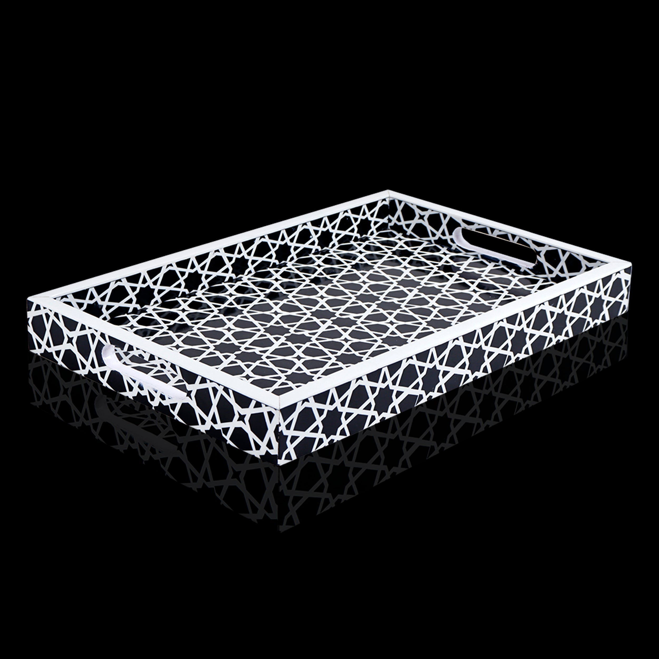 Decorative Tray Zellij Grande Black & White Resin Inlay, 11