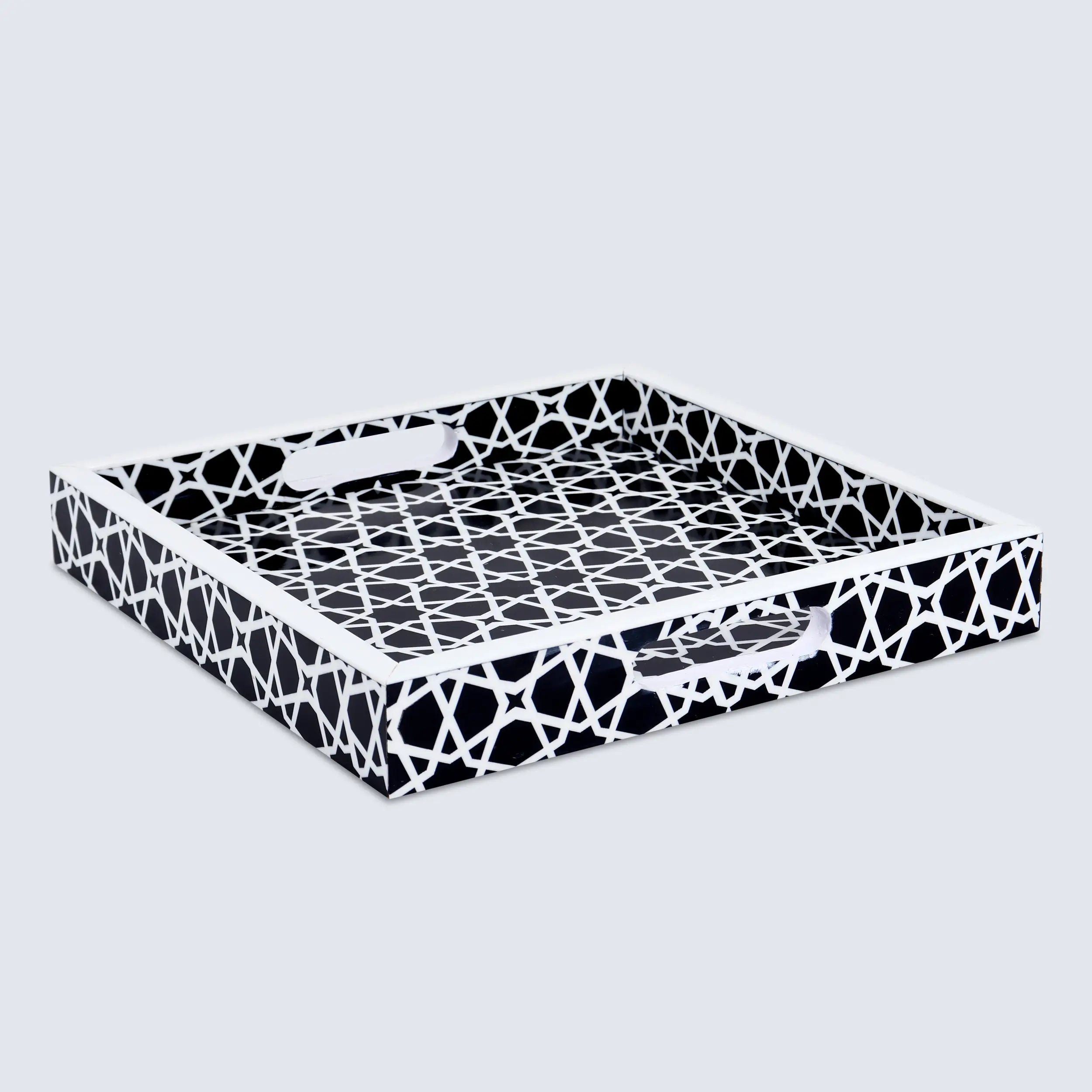 Decorative Tray Zellij Grande Black & White Resin Inlay, 11