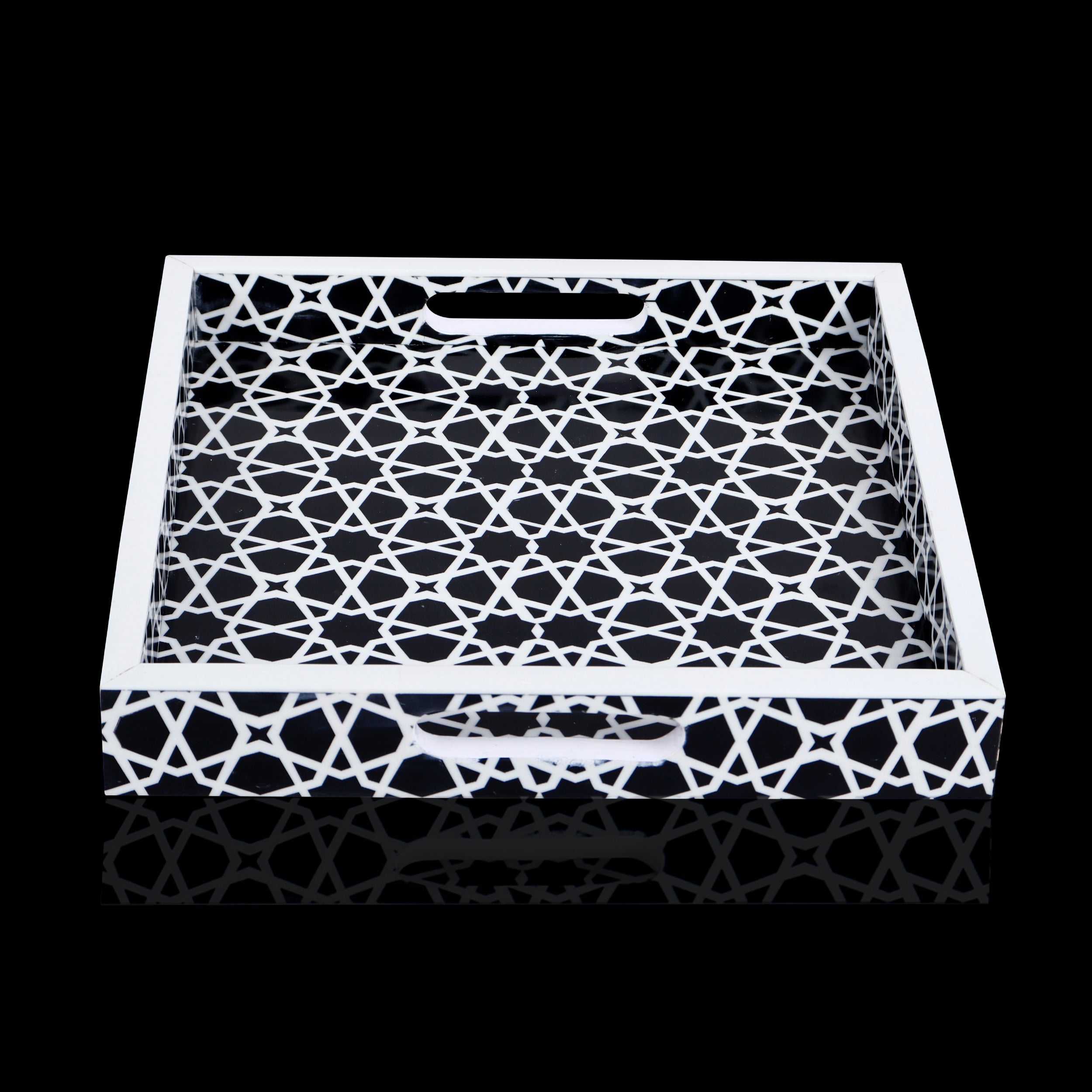 Decorative Tray Zellij Grande Black & White Resin Inlay, 11