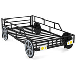 Twin-Size Kids Metal Bed Frame Car-Shaped with Safety Guardrails