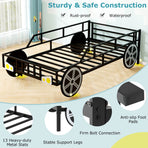 Twin-Size Kids Metal Bed Frame Car-Shaped with Safety Guardrails