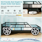Twin-Size Kids Metal Bed Frame Car-Shaped with Safety Guardrails