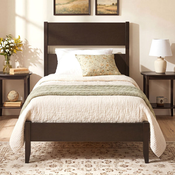 Twin Bed Frame with Headboard and Solid Wood Legs